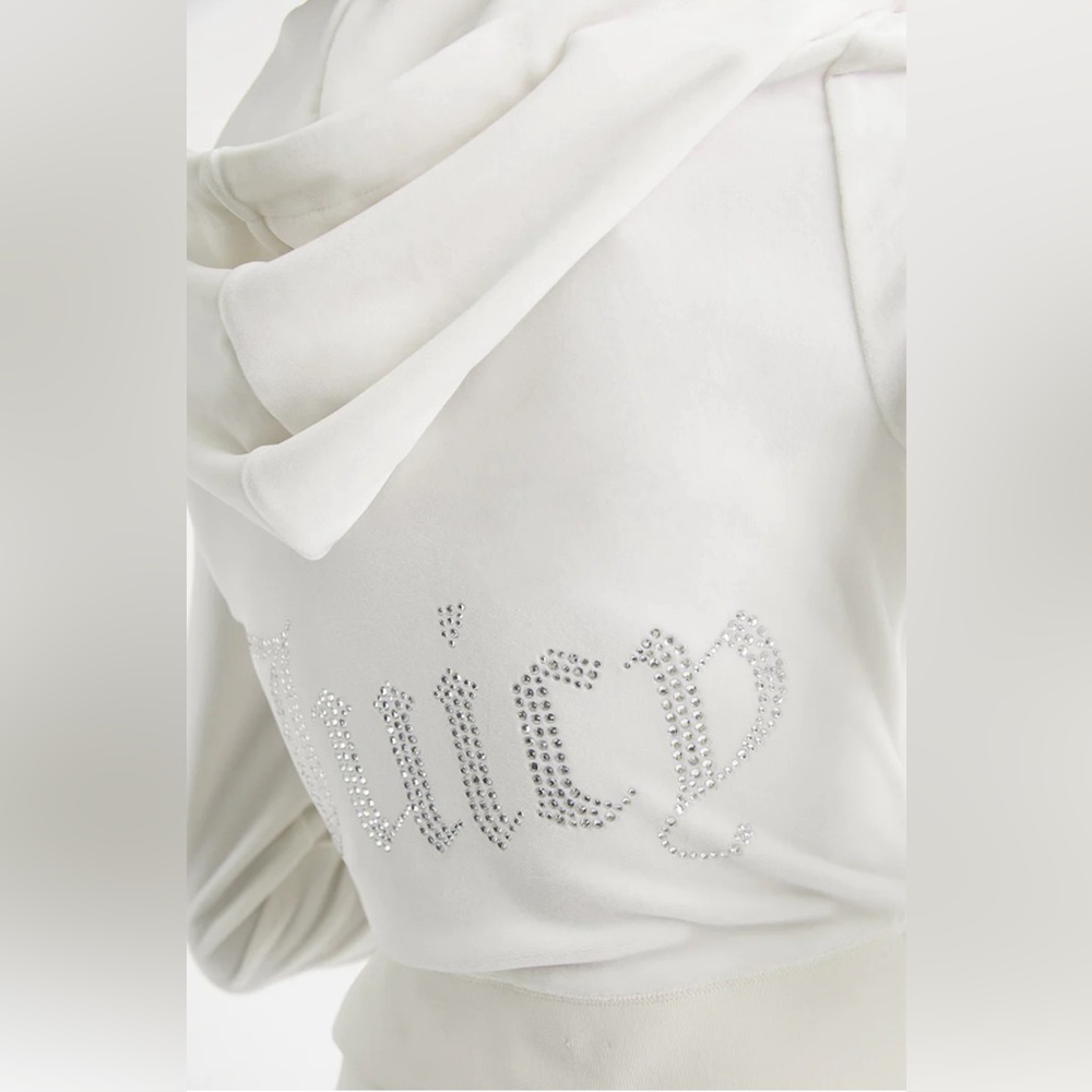 COPY - Women's Juicy Couture OG Big Bling Velour Zip-Up Hoodie - Cream Soda Col…
